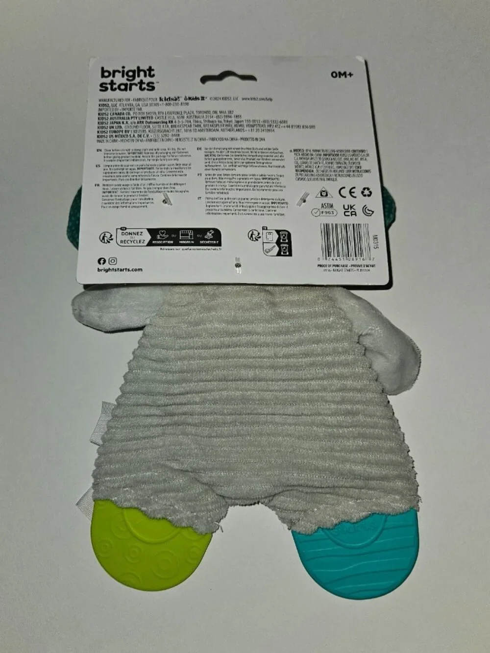 NEW Bright Starts Elephant Teether Plush Baby Toy Snuggle Teethe Ribbed Crinkle